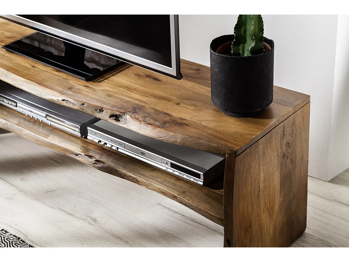 Meuble TV en bois d'acacia massif coloris nature - L145 x H45 x P40 cm