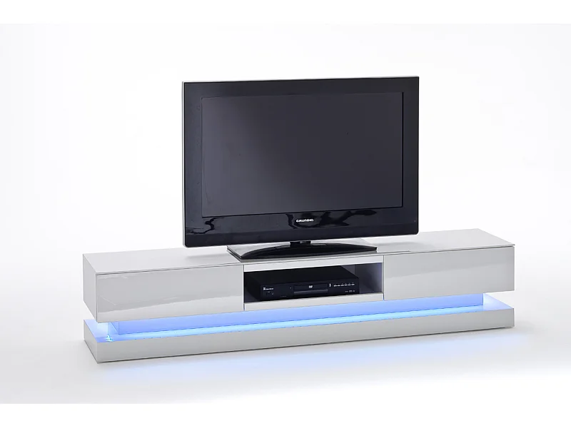 Meuble TV avec LED multicouleur coloris laqué blanc brillant - L180 x H36 x P39 cm
