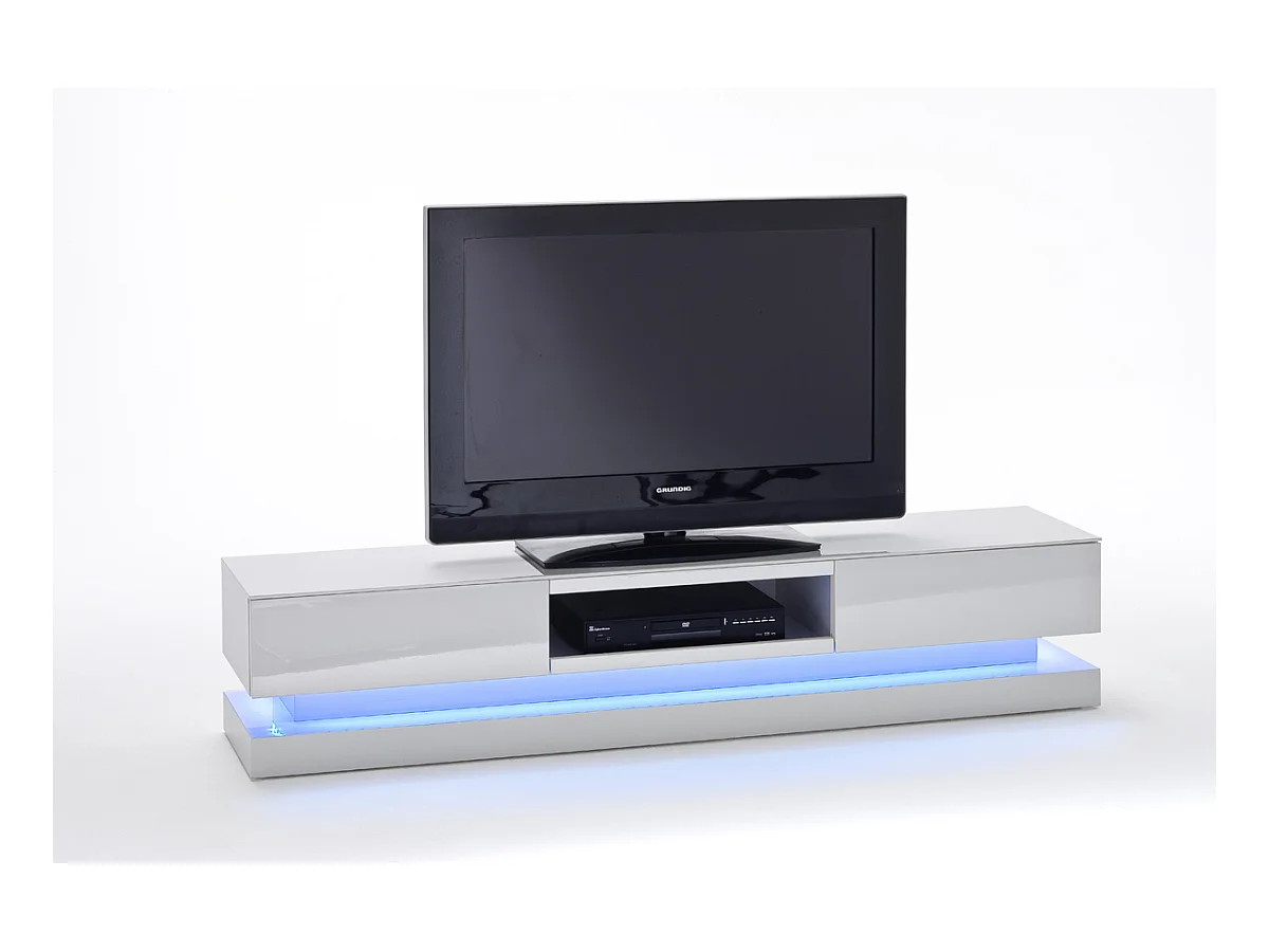 Meuble TV avec LED multicouleur coloris laqué blanc brillant - L180 x H36 x P39 cm