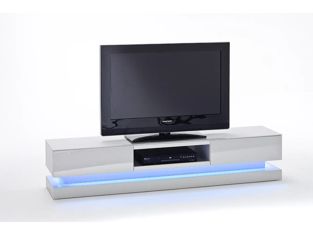 Meuble TV avec LED multicouleur coloris laqué blanc brillant - L180 x H36 x P39 cm