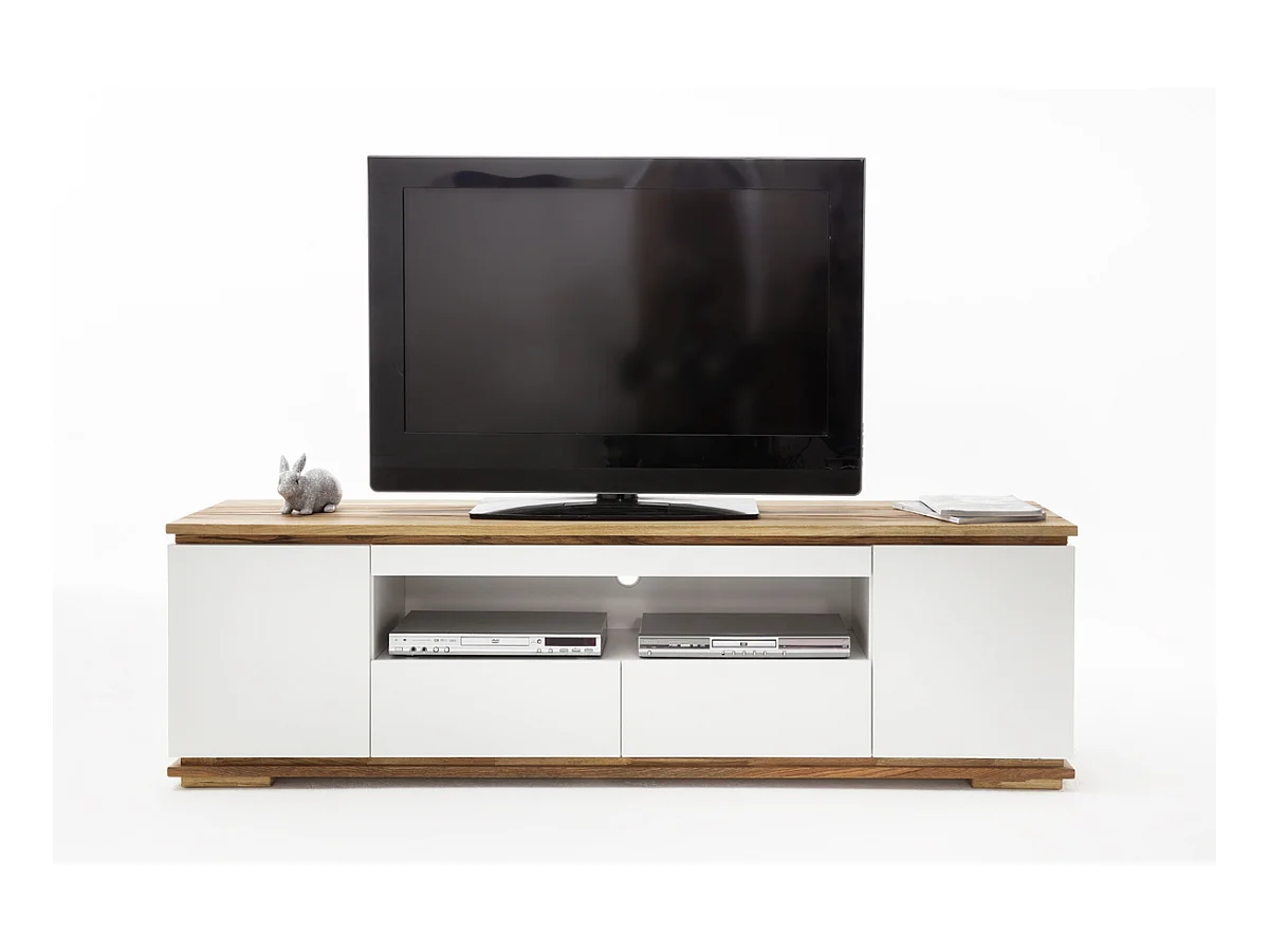 Meuble TV en laqué blanc mat - L202 x H54 x P40 cm