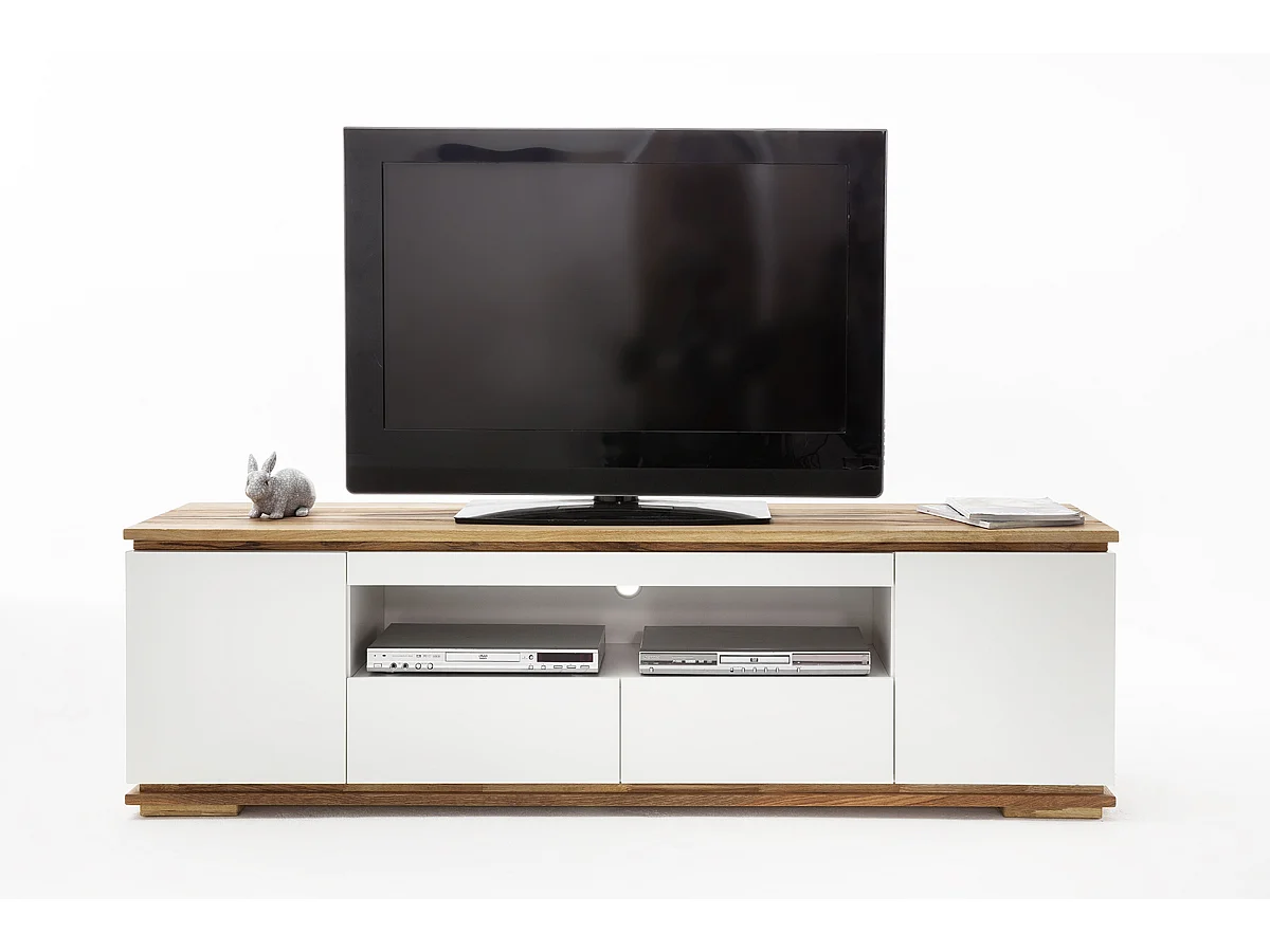 Meuble TV en laqué blanc mat - L202 x H54 x P40 cm