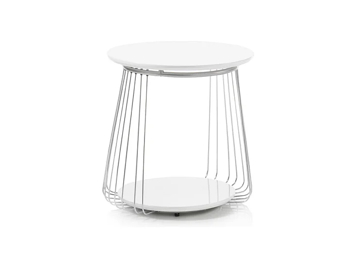 Table basse laqué blanc mat avec piètement chromé - L50 x H51 x P50 cm