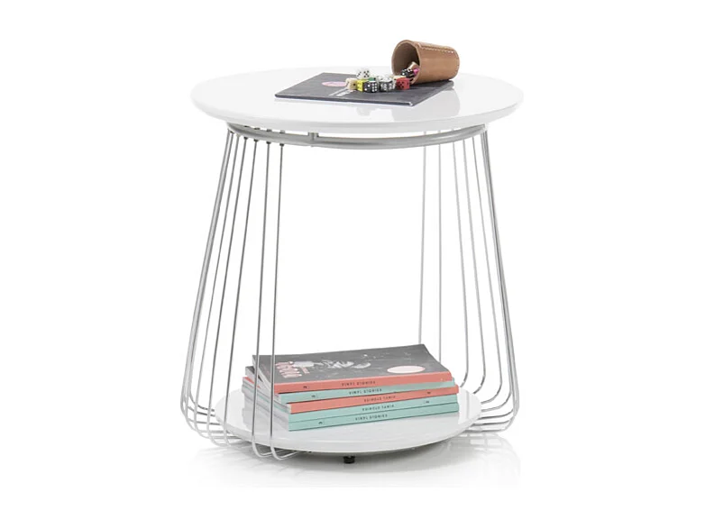 Table basse laqué blanc mat avec piètement chromé - L50 x H51 x P50 cm