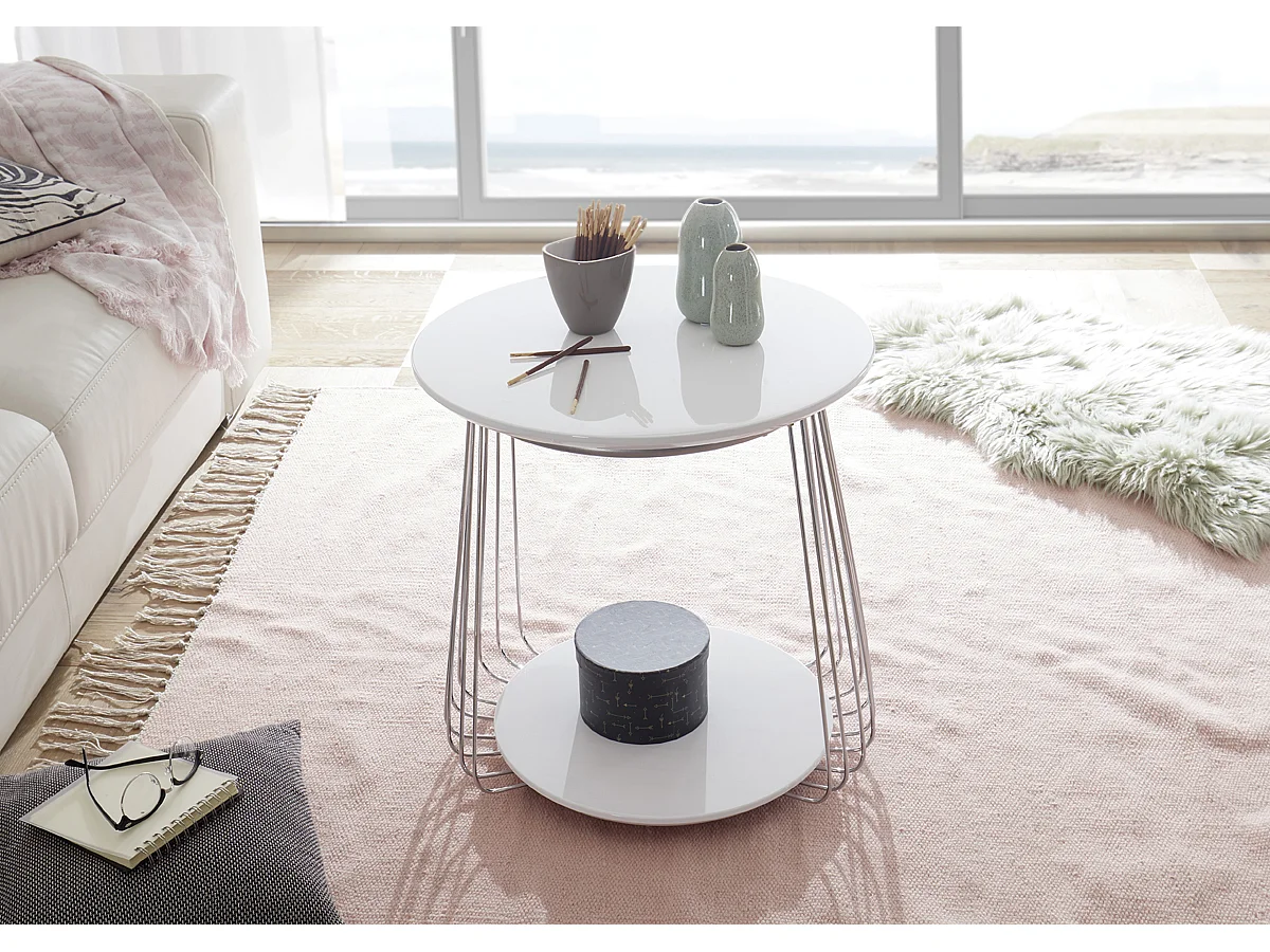 Table basse laqué blanc mat avec piètement chromé - L50 x H51 x P50 cm