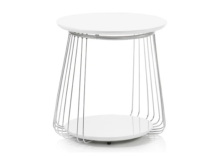 Table basse laqué blanc mat avec piètement chromé - L50 x H51 x P50 cm