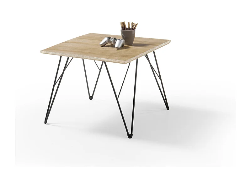 Table basse en chêne massif avec piètement en métal noir - L60 x H46 x P60 cm