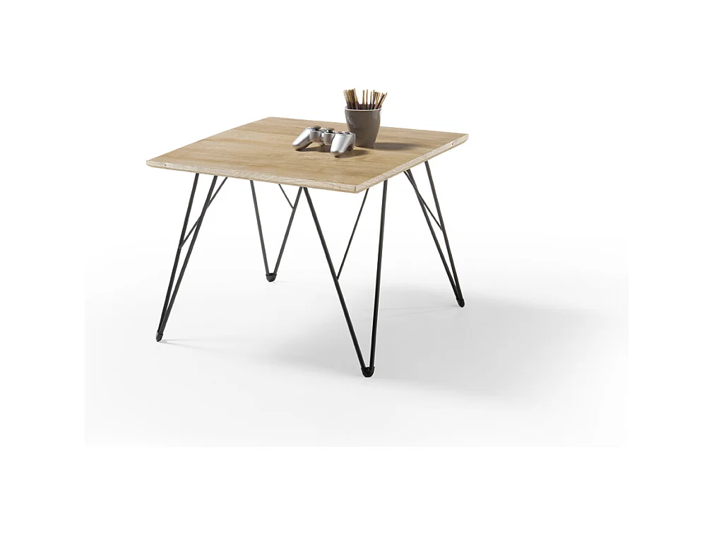 Table basse en chêne massif avec piètement en métal noir - L60 x H46 x P60 cm