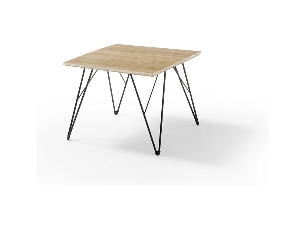 Table basse en chêne massif avec piètement en métal noir - L60 x H46 x P60 cm