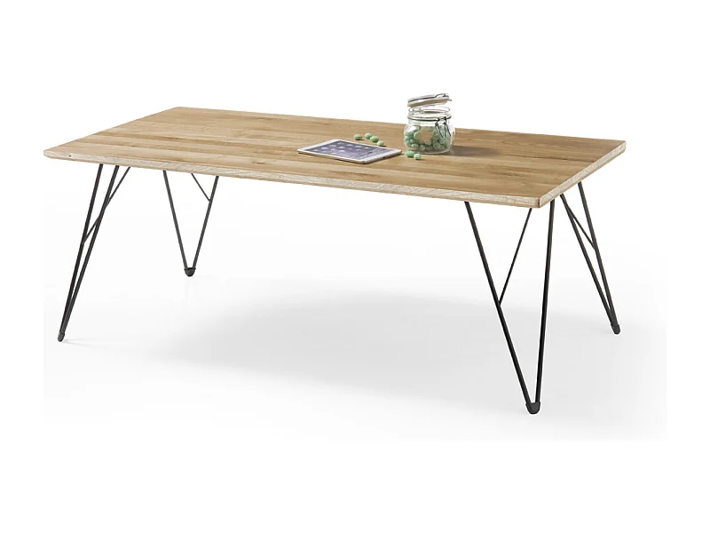 Table basse en chêne massif avec piètement en métal noir - L120 x H46 x P60 cm
