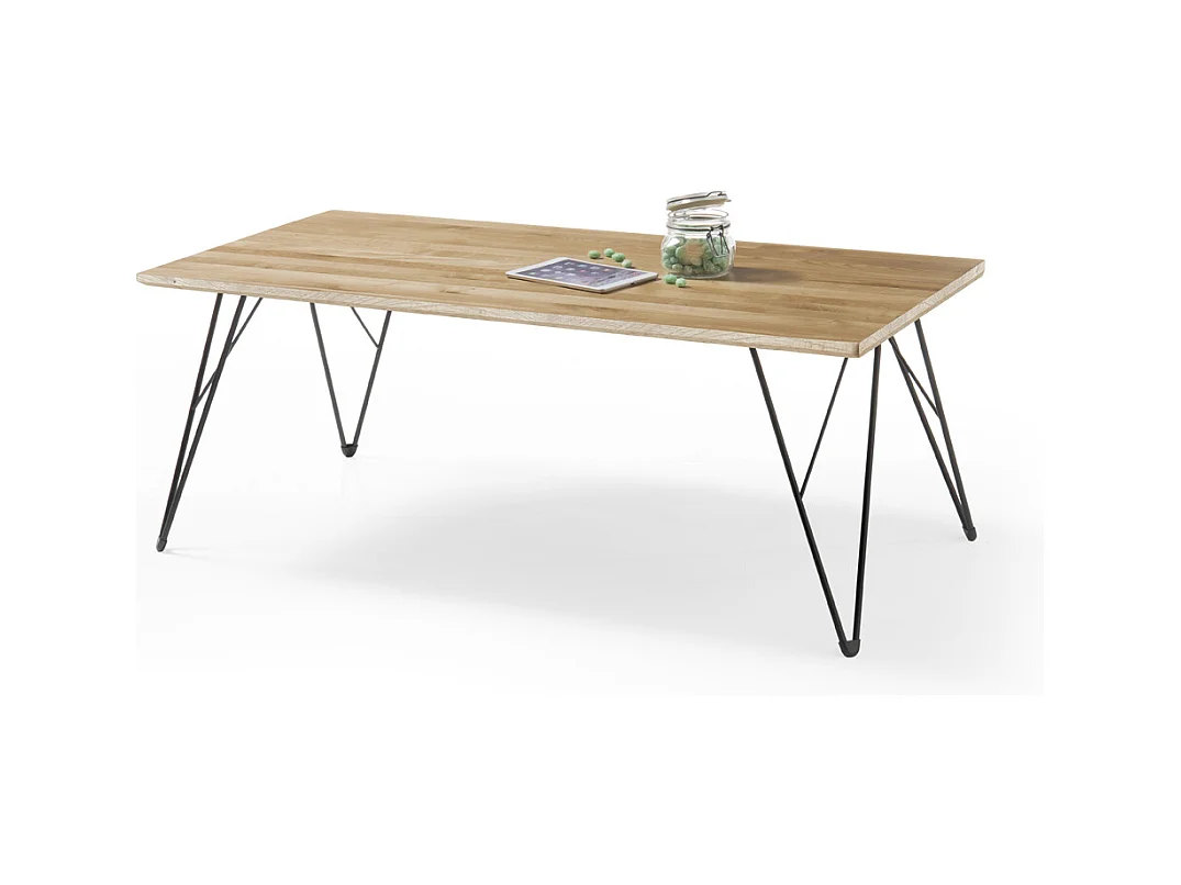 Table basse en chêne massif avec piètement en métal noir - L120 x H46 x P60 cm