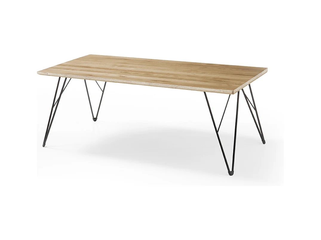 Table basse en chêne massif avec piètement en métal noir - L120 x H46 x P60 cm