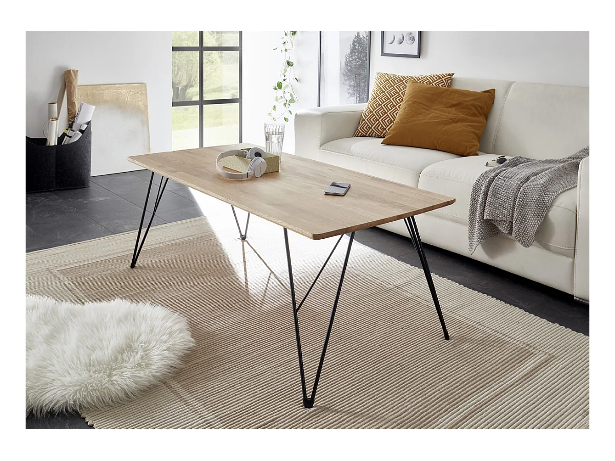 Table basse en chêne massif avec piètement en métal noir - L120 x H46 x P60 cm