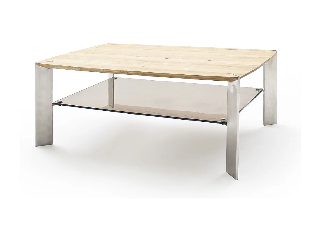 Table basse en chêne massif et verre - L120 x H41 x P70 cm