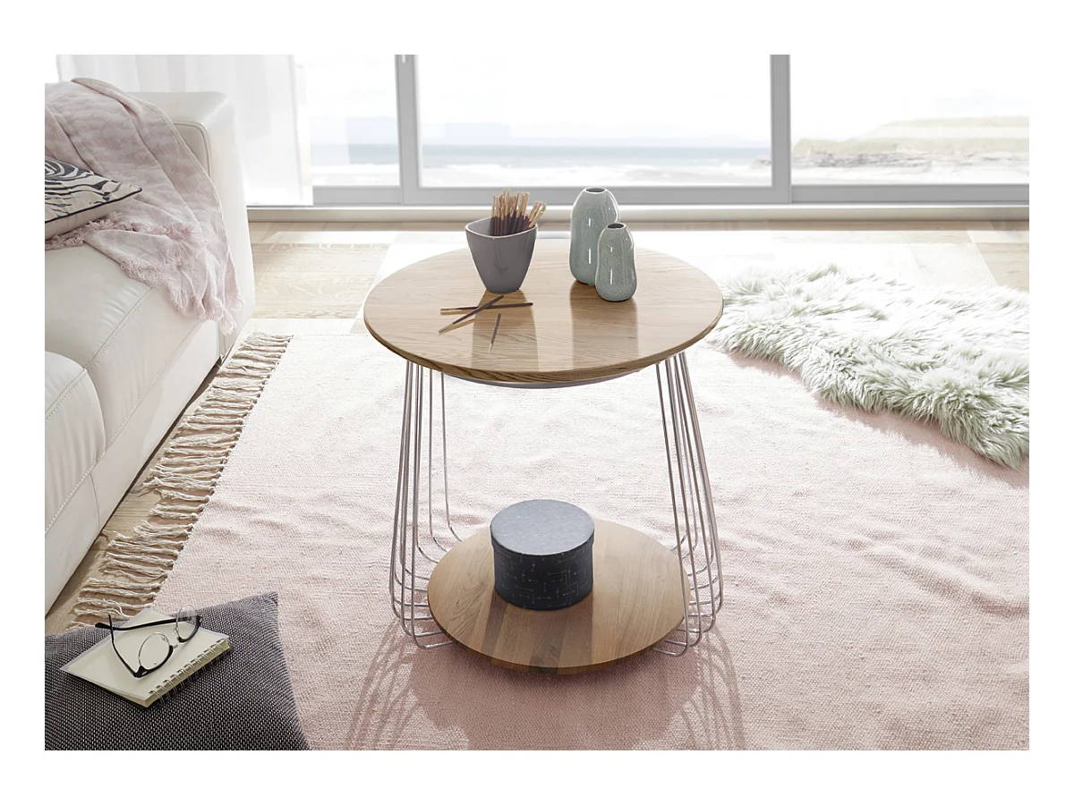 Table basse en chêne massif huilé avec piètement chromé - L50 x H51 x P50 cm