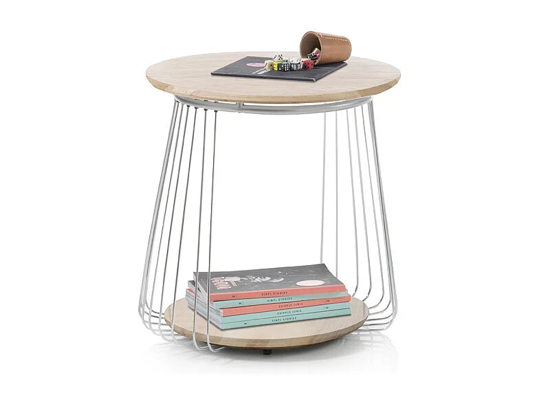 Table basse en chêne massif huilé avec piètement chromé - L50 x H51 x P50 cm