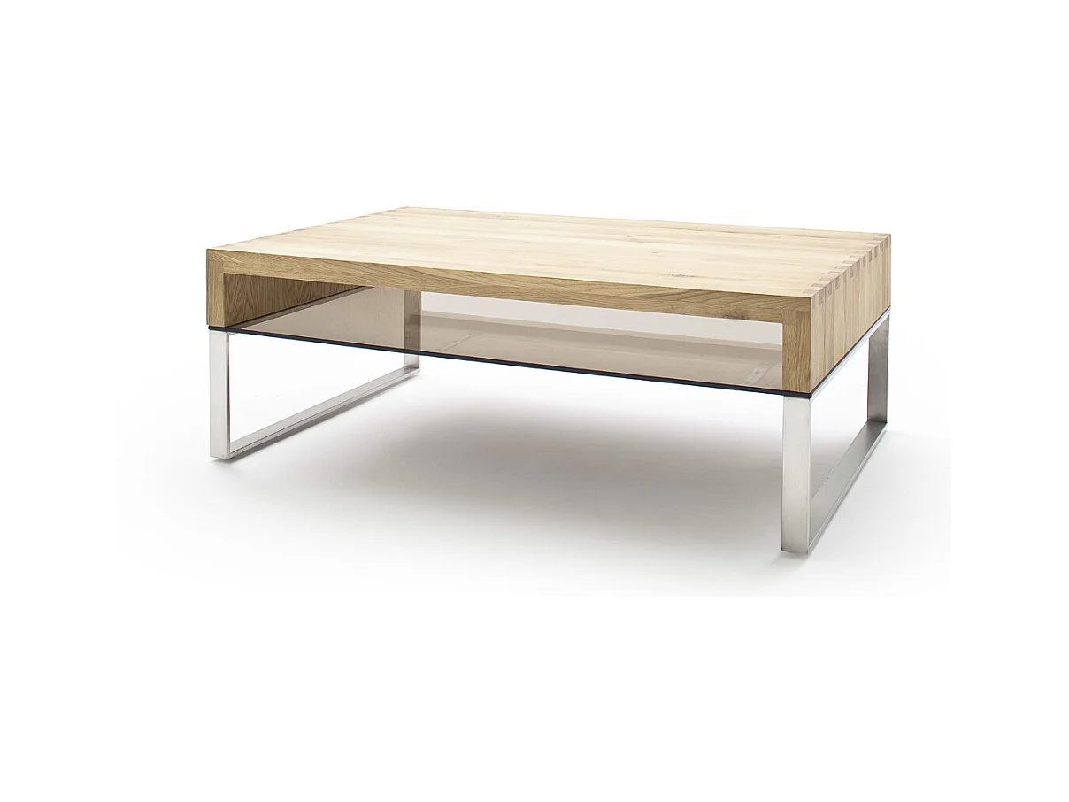 Table basse en chêne noueux avec pieds en acier brossé - L110 x H39 x P70 cm