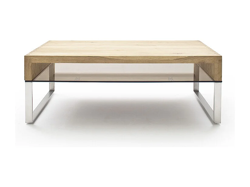 Table basse en chêne noueux avec pieds en acier brossé - L110 x H39 x P70 cm