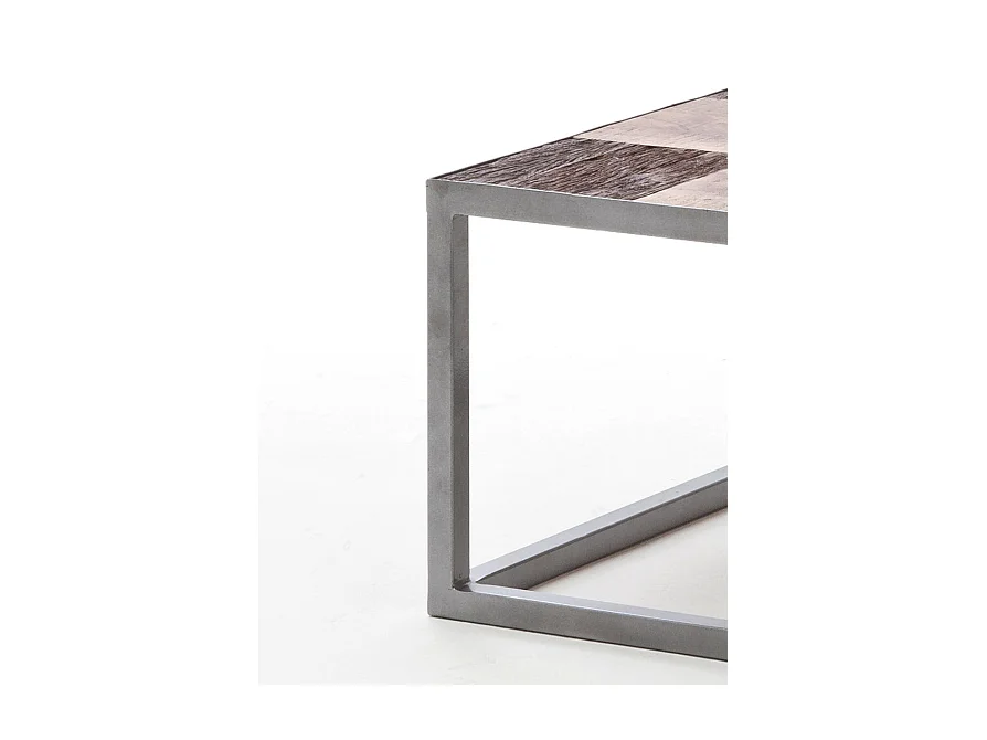 Table basse en bois avec piètement en métal laqué argent - L80 x H35 x P60 cm