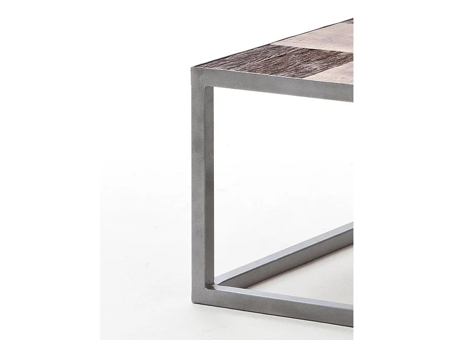 Table basse en bois avec piètement en métal laqué argent - L80 x H35 x P60 cm