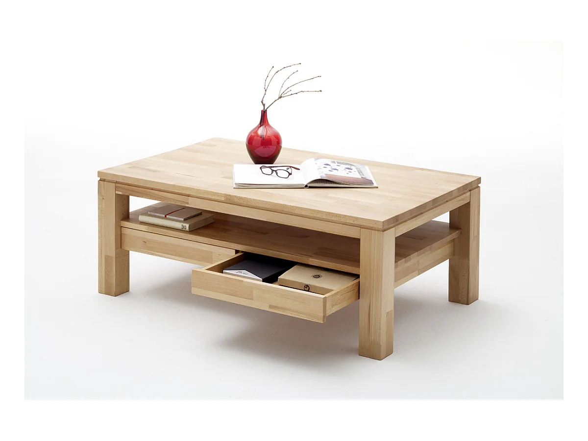 Table basse avec 2 tiroirs en bois de hêtre huilé - L115 x H45 x P70 cm