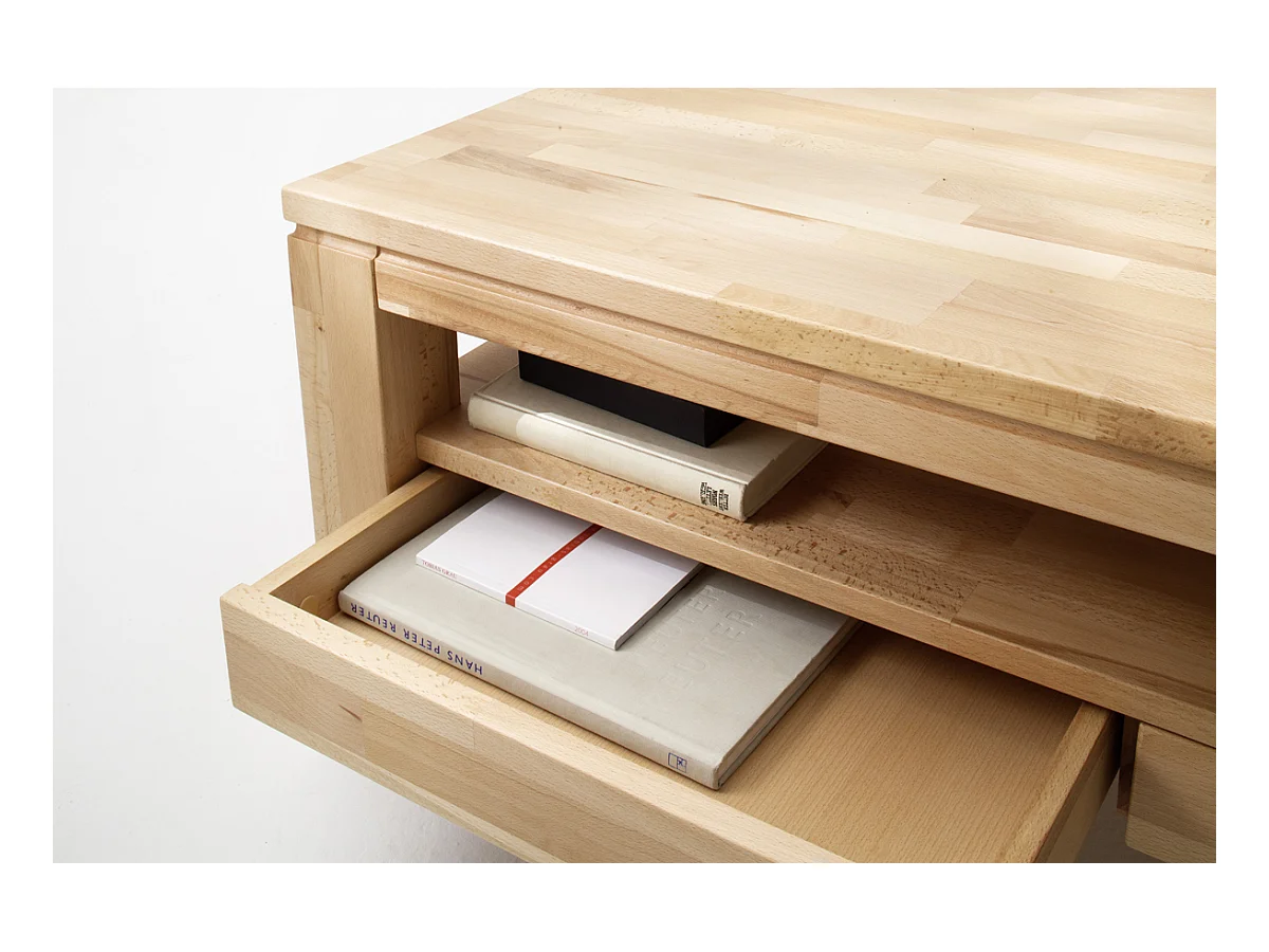 Table basse avec 2 tiroirs en bois de hêtre huilé - L115 x H45 x P70 cm