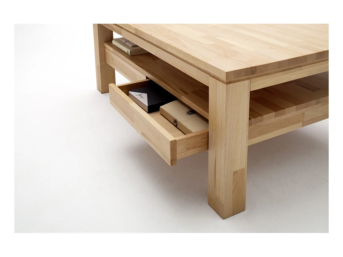 Table basse avec 2 tiroirs en bois de hêtre huilé - L115 x H45 x P70 cm