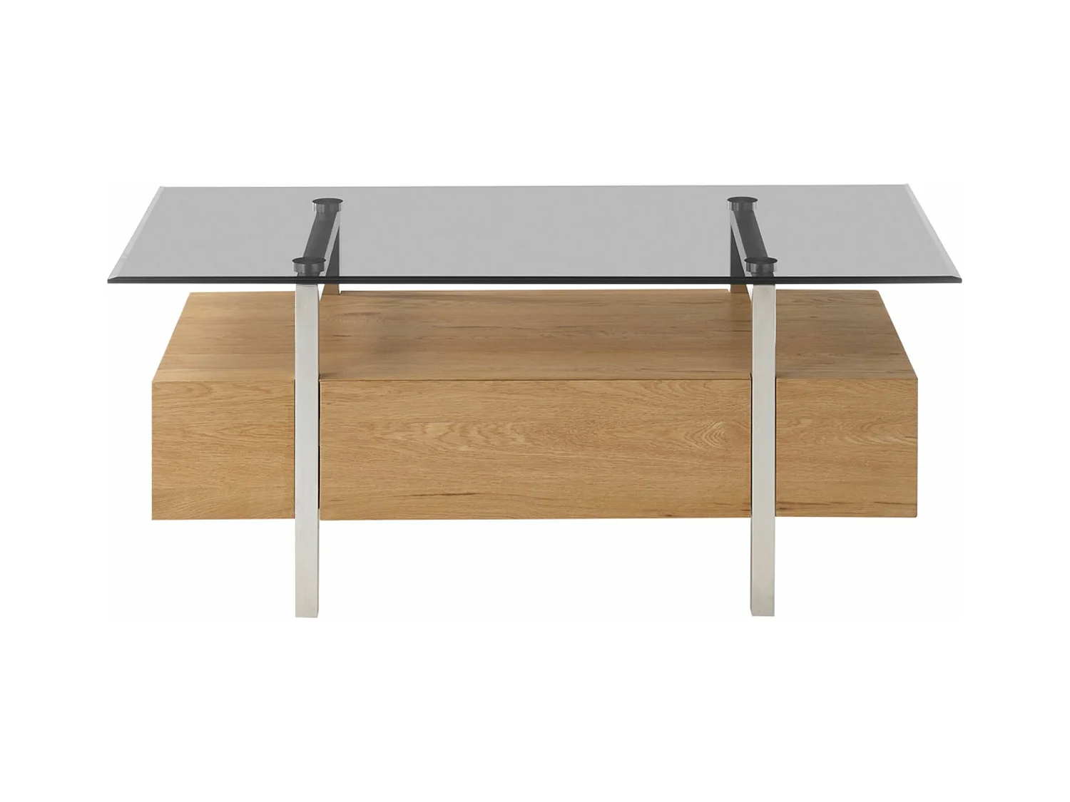 Table basse avec étagère coloris chêne en verre / bois - Longueur 110 x hauteur 45 x profondeur 60 cm