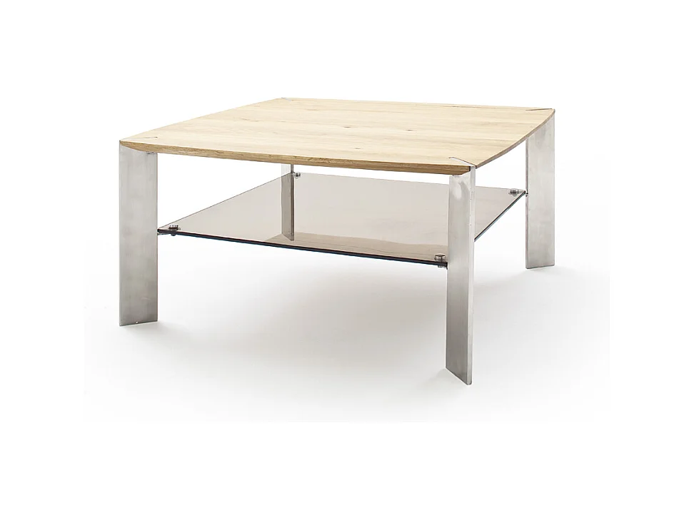 Table basse en chêne massif et verre - L80 x H41 x P80 cm