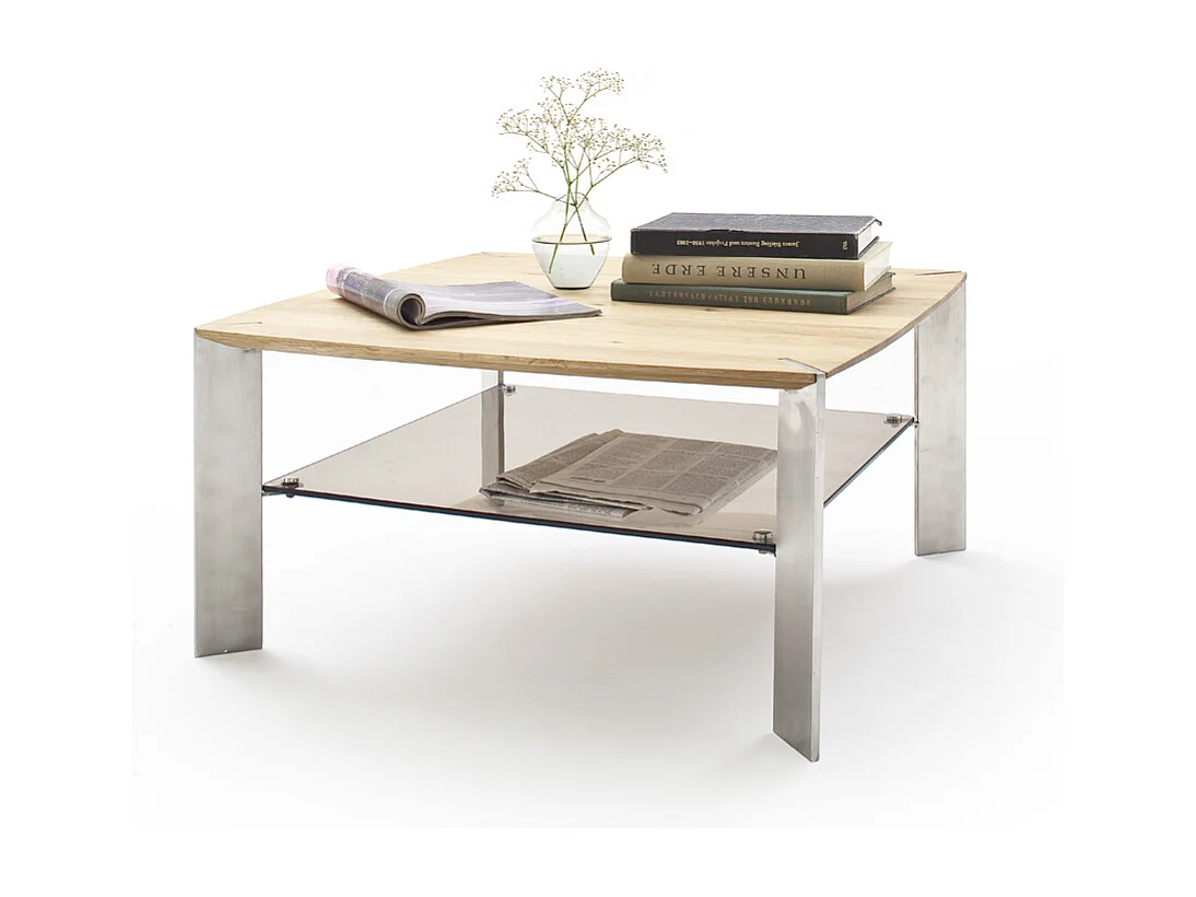 Table basse en chêne massif et verre - L80 x H41 x P80 cm