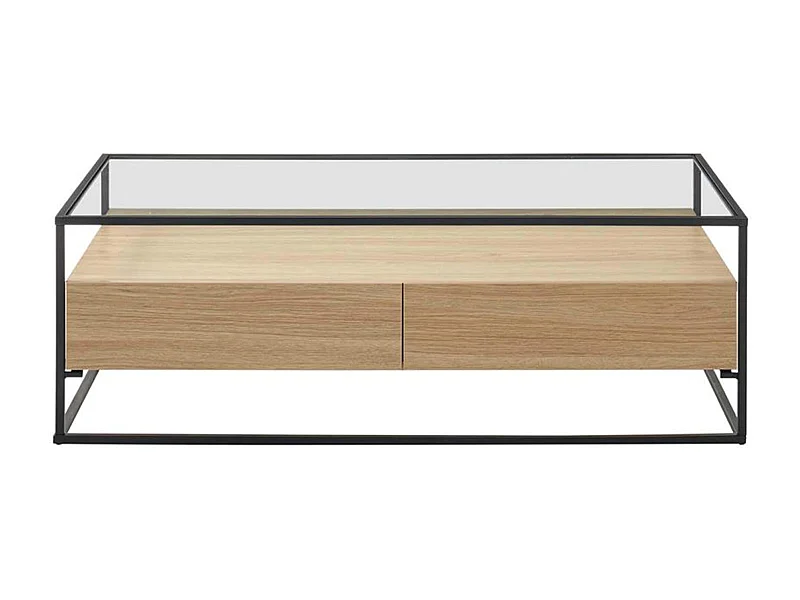 Table basse avec rangements en bois et métal - L.120 x H.40 x P.60 cm