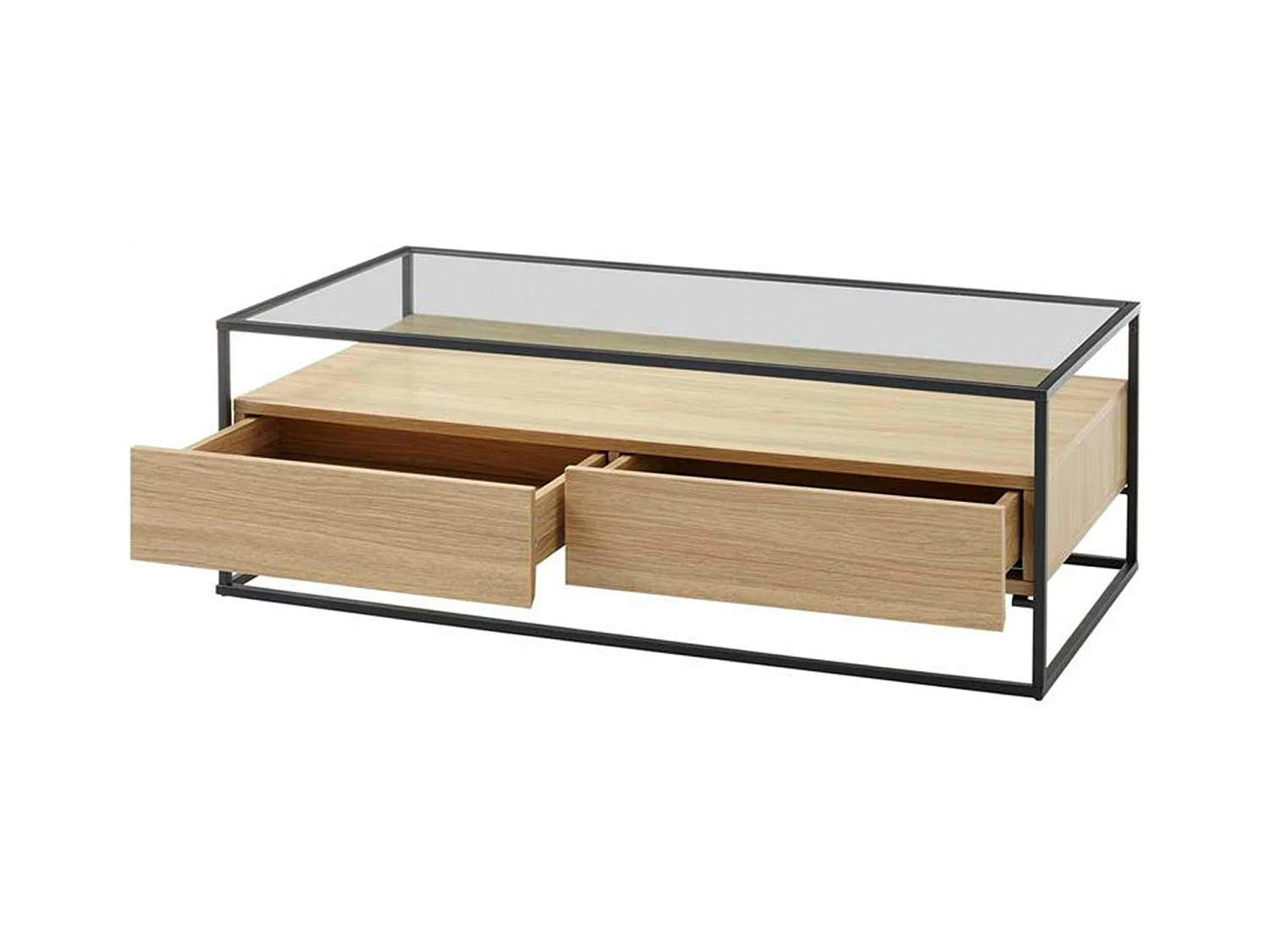 Table basse avec rangements en bois et métal - L.120 x H.40 x P.60 cm