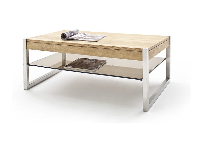 Table basse en chêne massif et verre - L105 x H38 x P65 cm