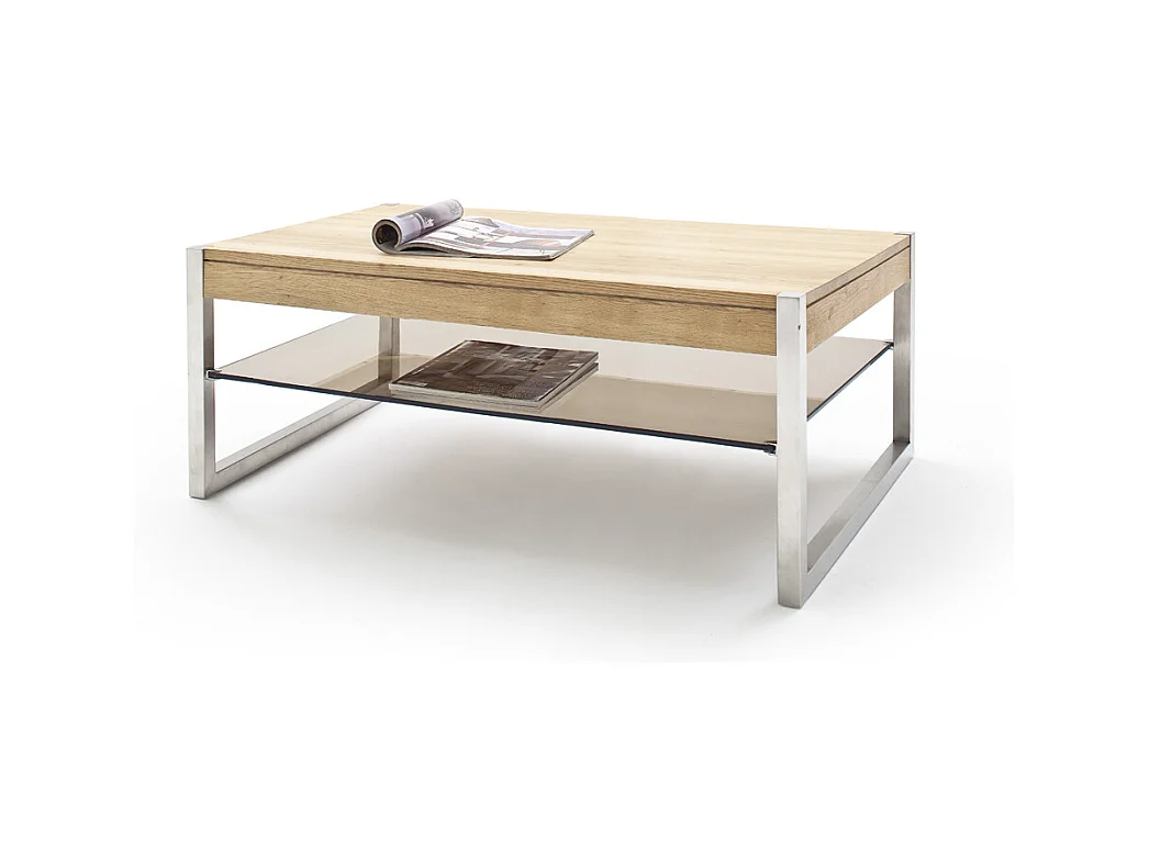 Table basse en chêne massif et verre - L105 x H38 x P65 cm