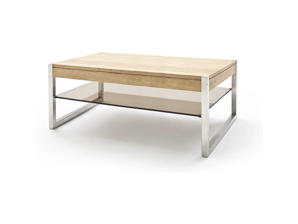 Table basse en chêne massif et verre - L105 x H38 x P65 cm