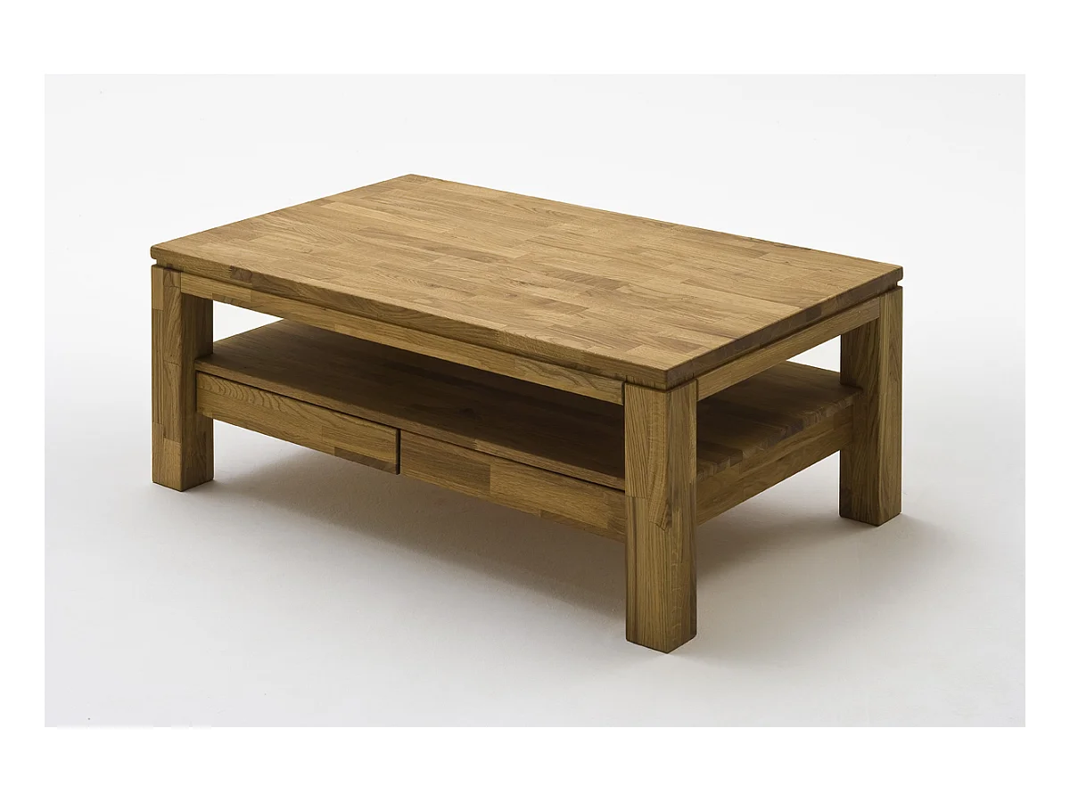Table basse avec 2 tiroirs en chêne noueux huilé - L115 x H45 x P70 cm