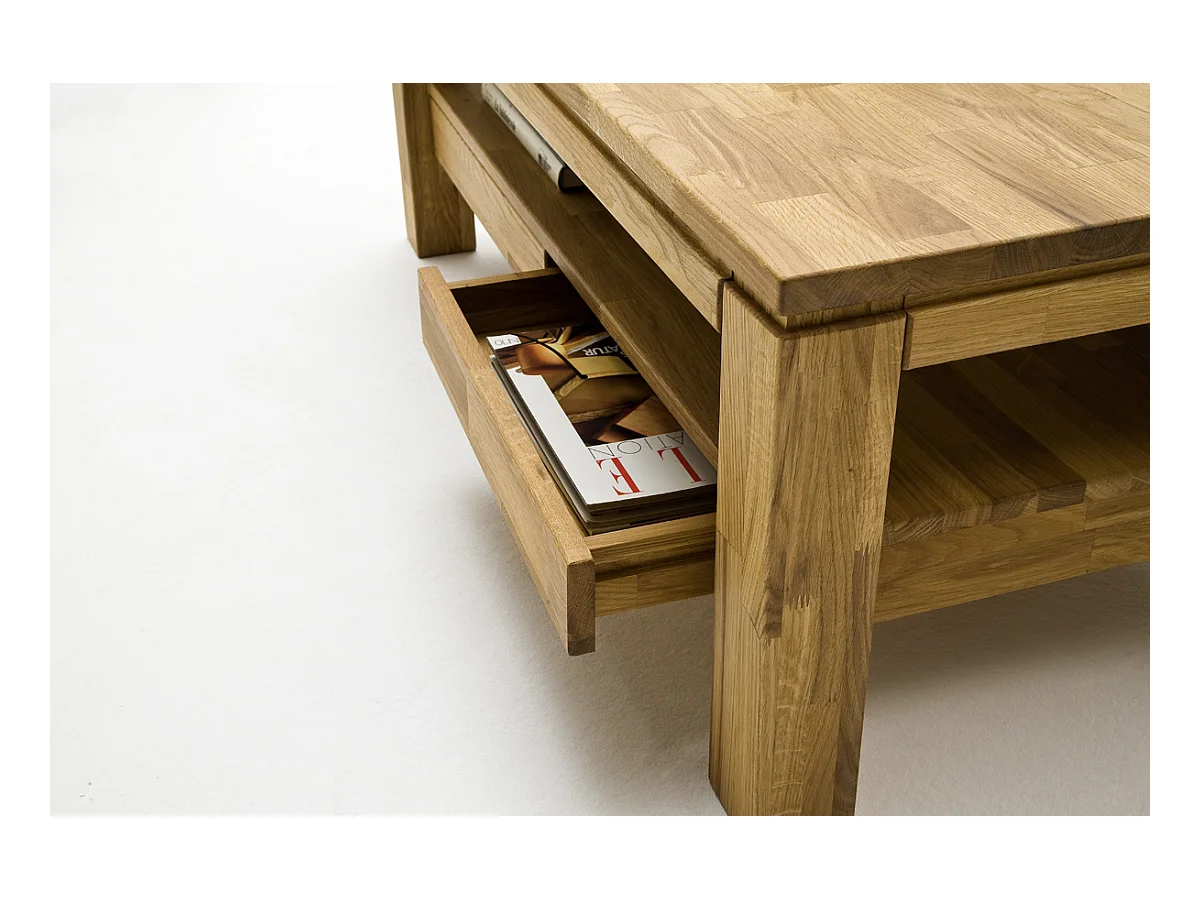 Table basse avec 2 tiroirs en chêne noueux huilé - L115 x H45 x P70 cm