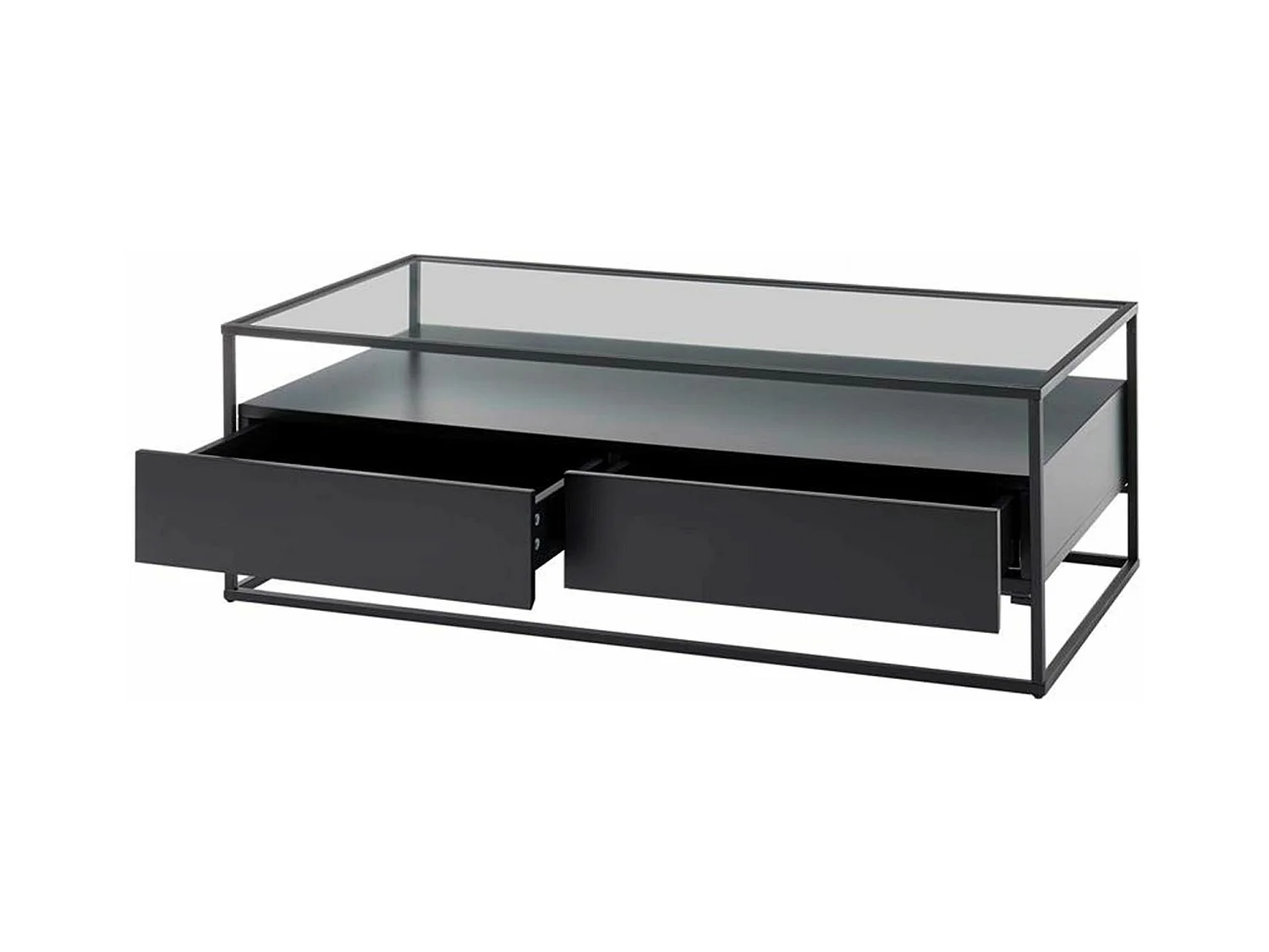 Table basse avec rangements en bois et métal coloris noir mat - L.120 x H.40 x P.60 cm