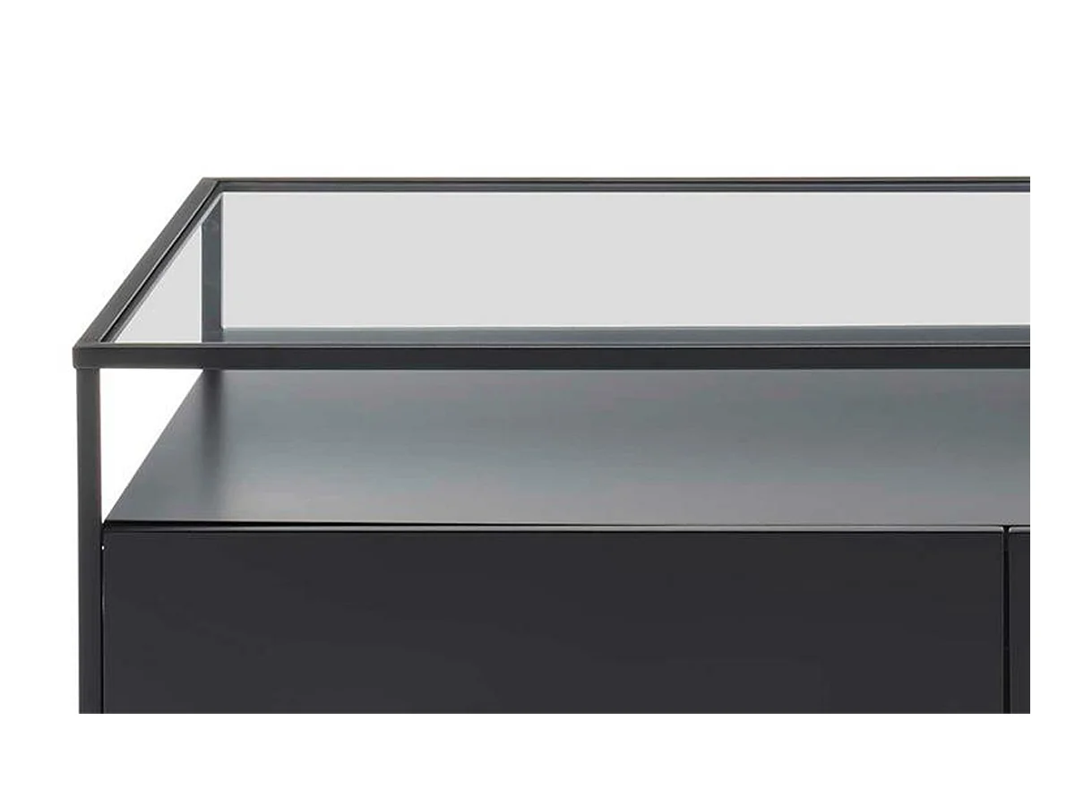 Table basse avec rangements en bois et métal coloris noir mat - L.120 x H.40 x P.60 cm