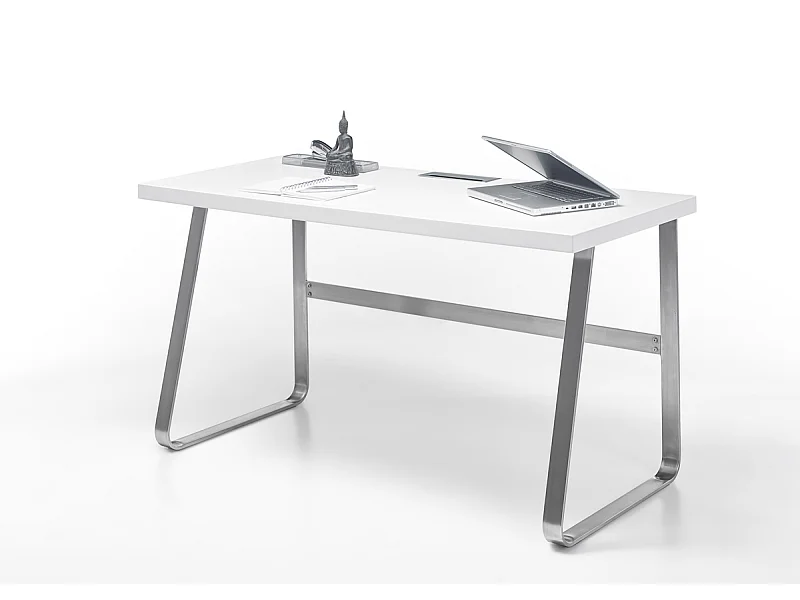 Bureau blanc mat avec piètement en acier - L140 x H75 x P60 cm