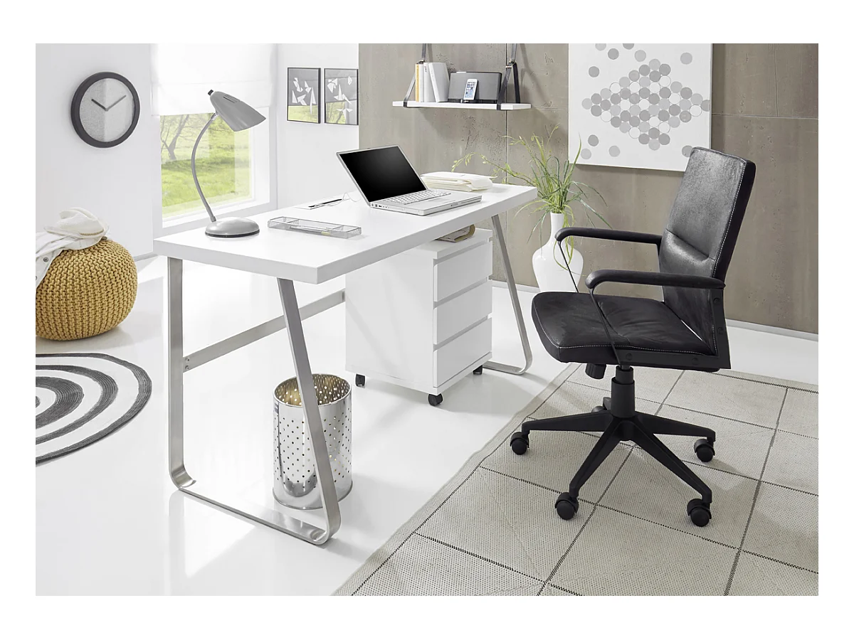 Bureau blanc mat avec piètement en acier - L140 x H75 x P60 cm