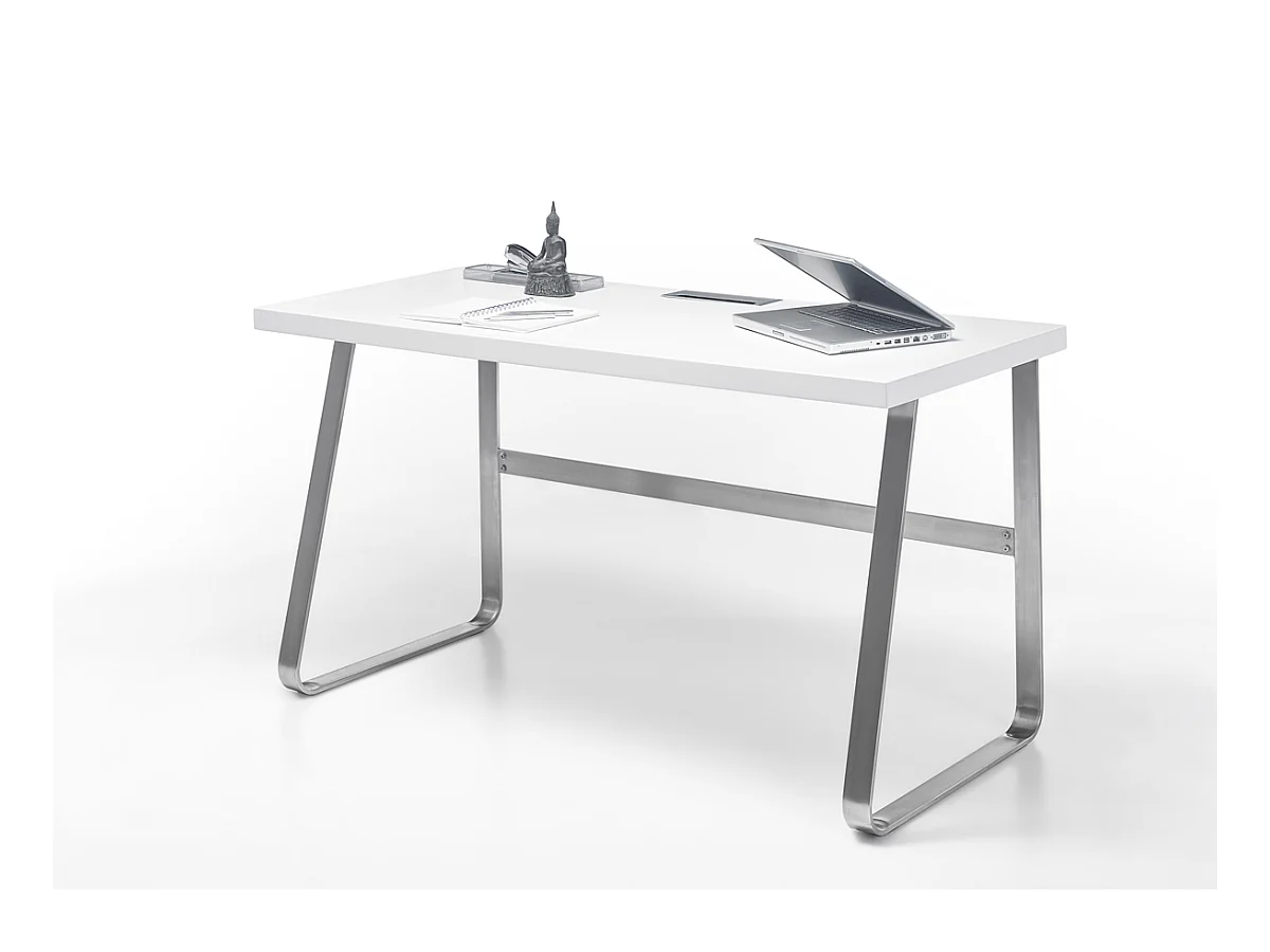 Bureau blanc mat avec piètement en acier - L140 x H75 x P60 cm