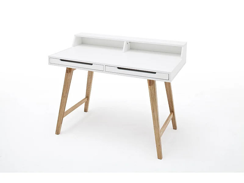 Bureau laqué blanc mat avec pieds en bois massif - L110 x H85 x P58 cm