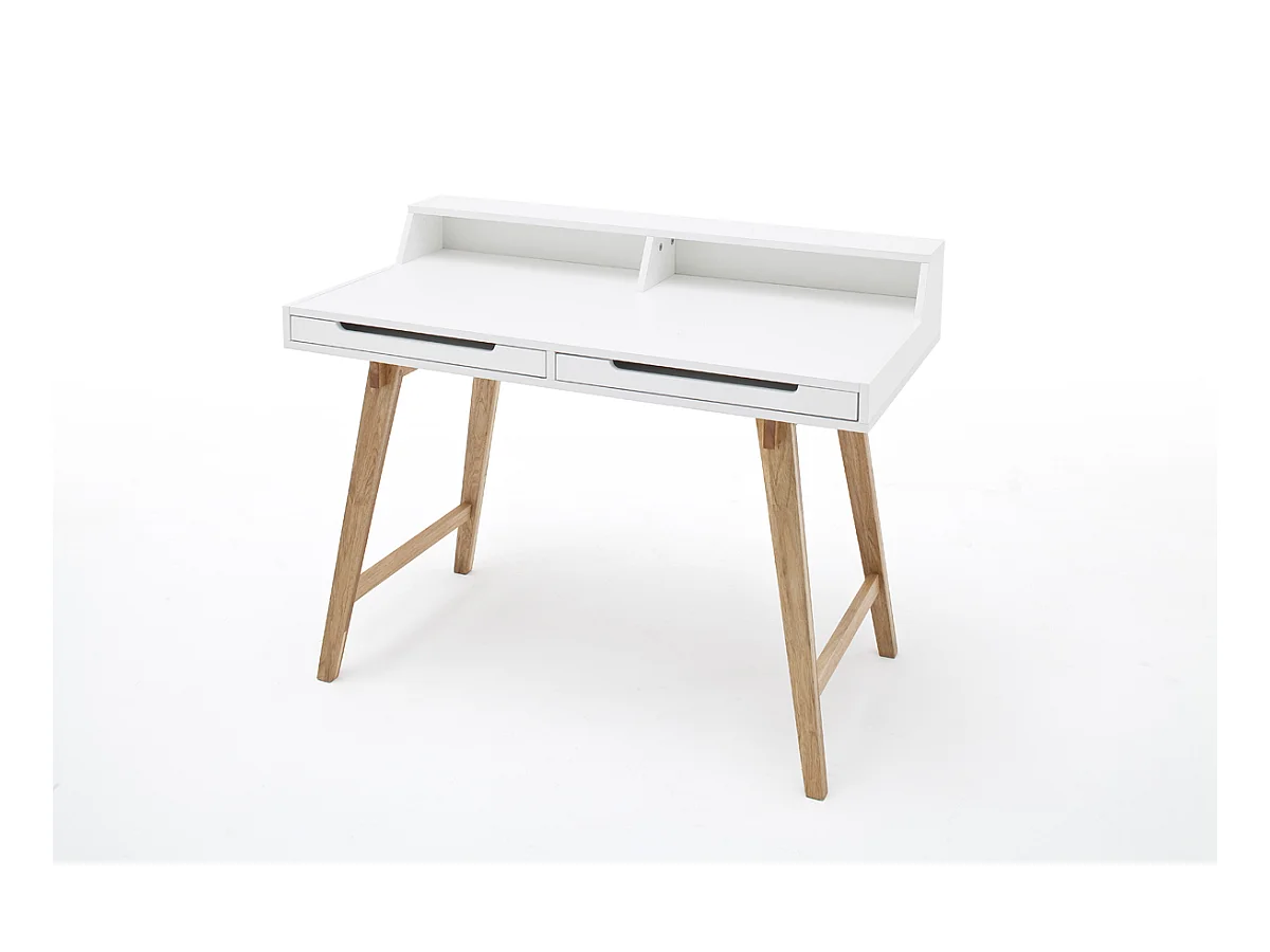 Bureau laqué blanc mat avec pieds en bois massif - L110 x H85 x P58 cm