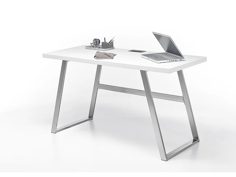 Bureau en laqué blanc mat avec piètement acier - L140 x H75 x P60 cm