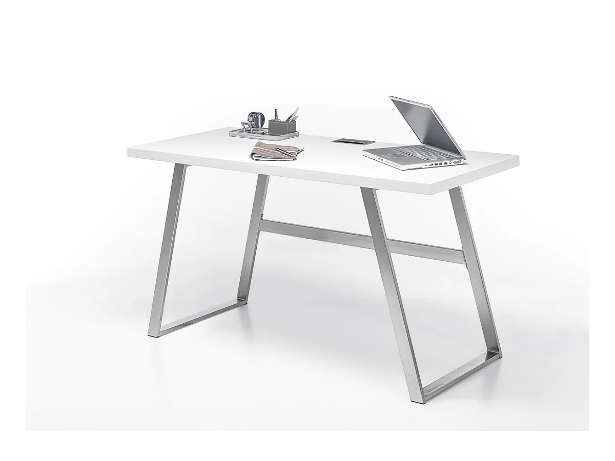 Bureau en laqué blanc mat avec piètement acier - L140 x H75 x P60 cm