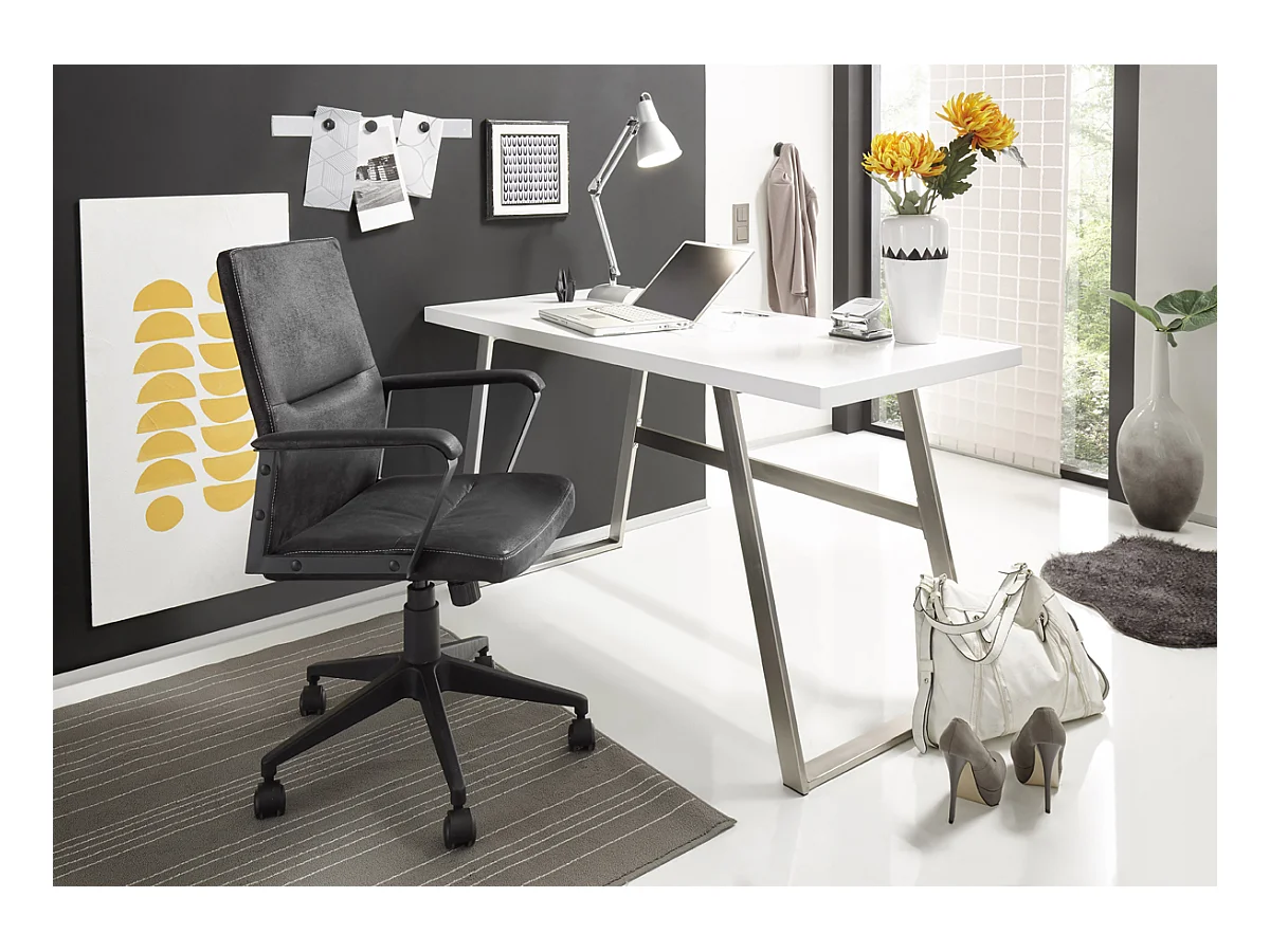 Bureau en laqué blanc mat avec piètement acier - L140 x H75 x P60 cm