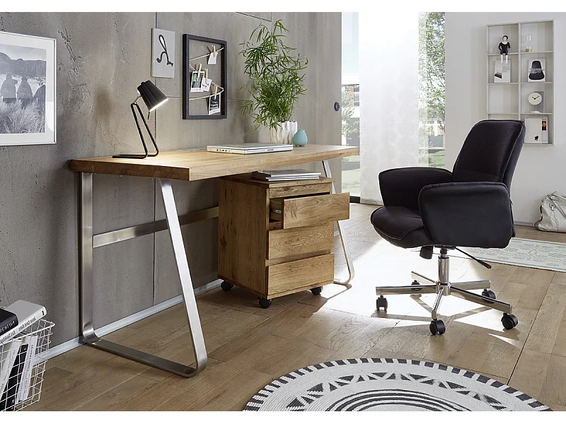 Bureau en chêne massif avec piètement en acier - L140 x H75 x P60 cm