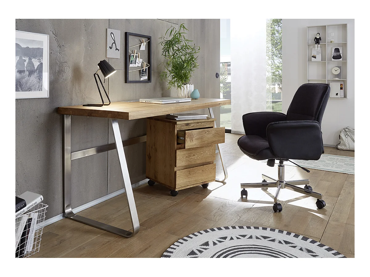 Bureau en chêne massif avec piètement en acier - L140 x H75 x P60 cm