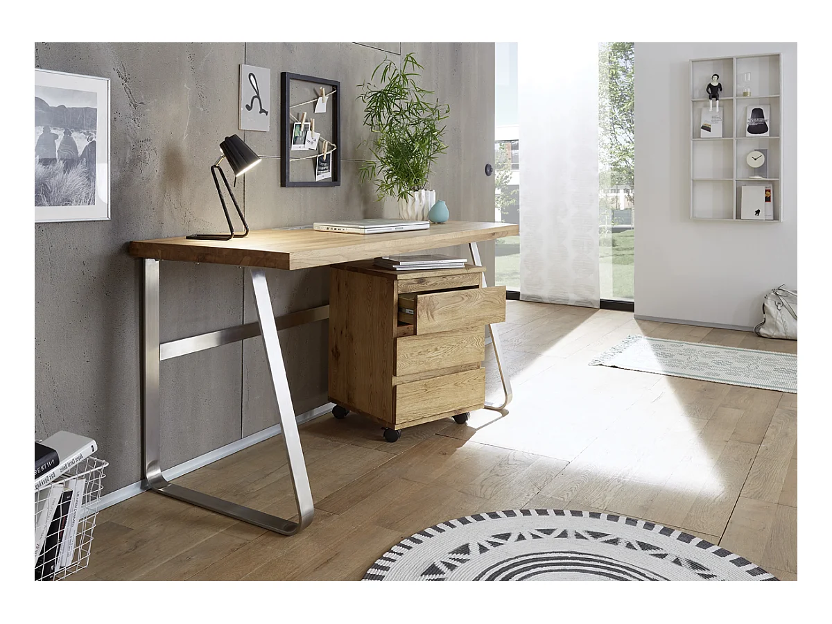 Bureau en chêne massif avec piètement en acier - L140 x H75 x P60 cm